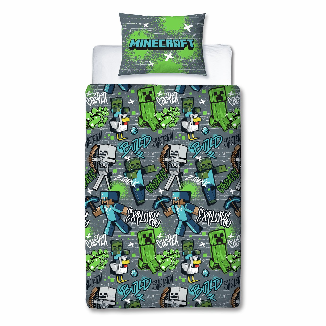 Minecraft Kids Grey Bedding Set - Single