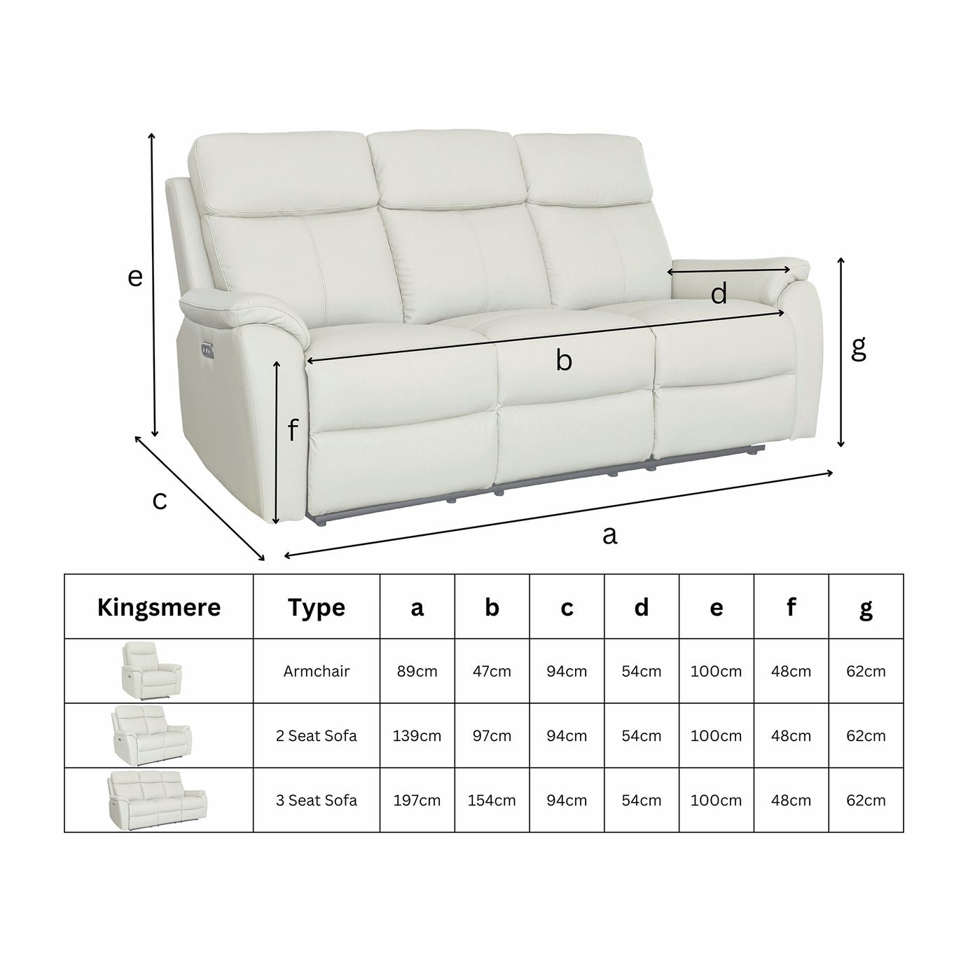 Aspire Kingsmere 2 Seater Power Recliner Sofa - Pewter