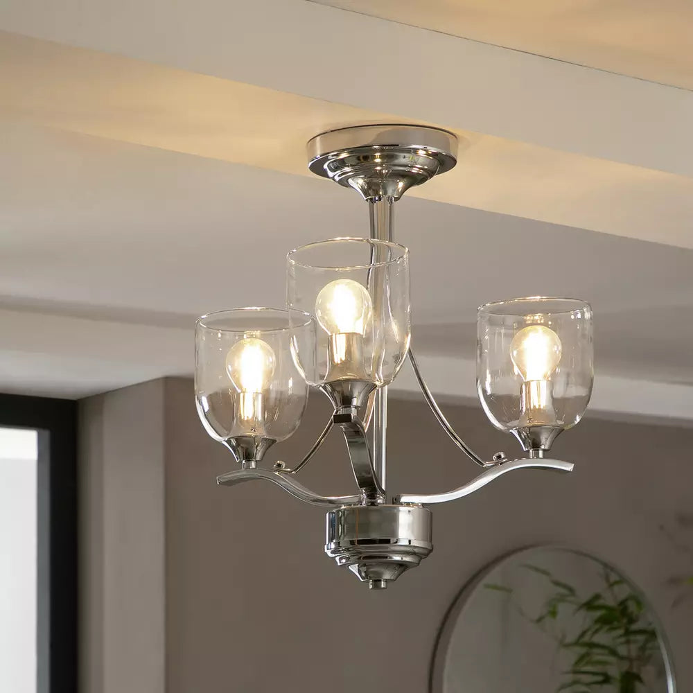 Argos Home Fae 3 Light Glass Ceiling Fitting - Chrome