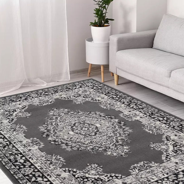 Homemaker Traditional Bukhura Grey Cut Pile Rug - 120x160cm