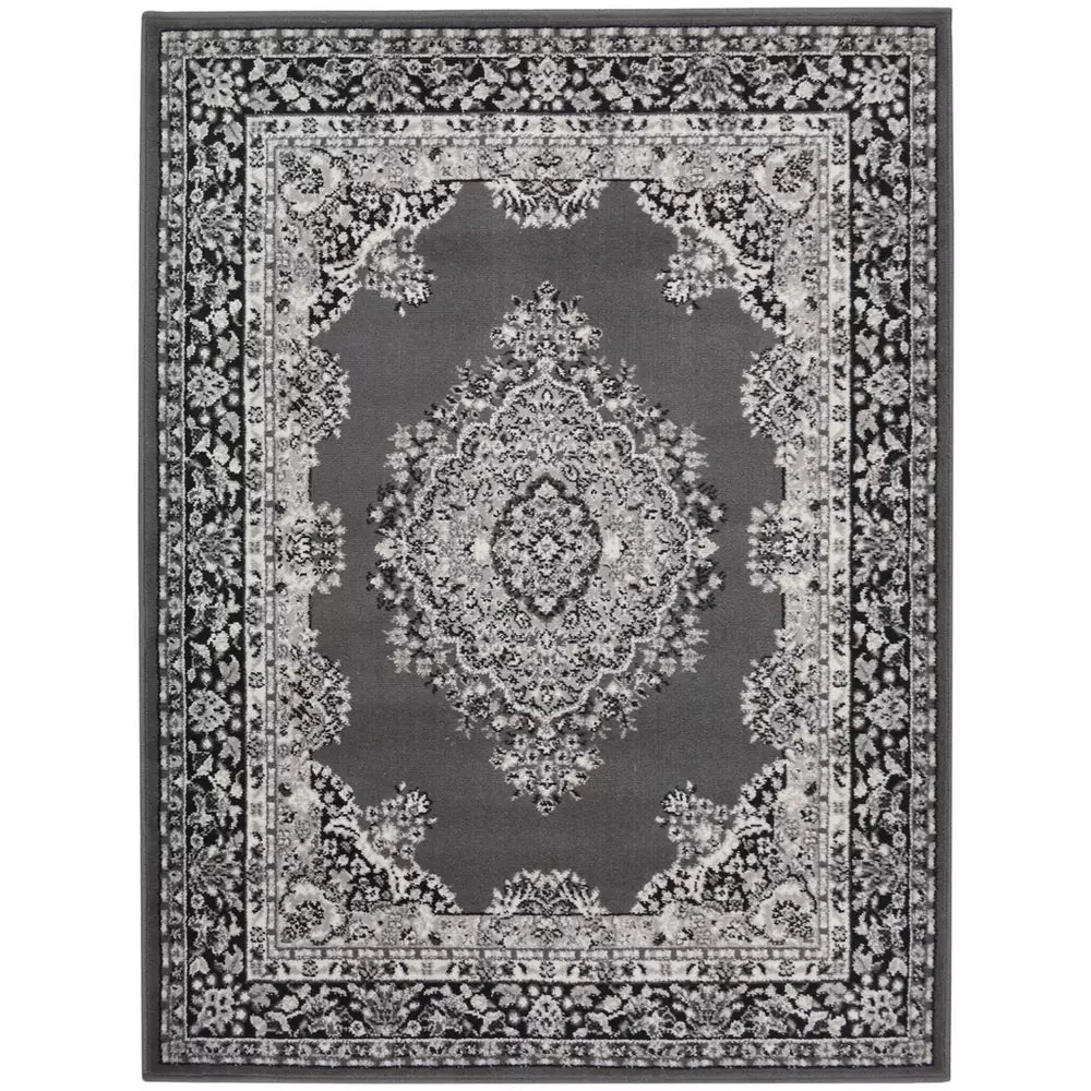 Homemaker Traditional Bukhura Grey Cut Pile Rug - 120x160cm
