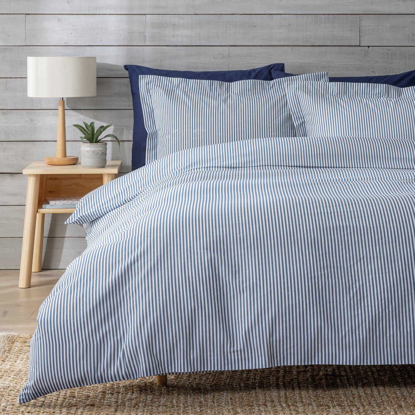 Habitat Cotton Oxford Edge Stripe Denim Bedding Set- Toddler