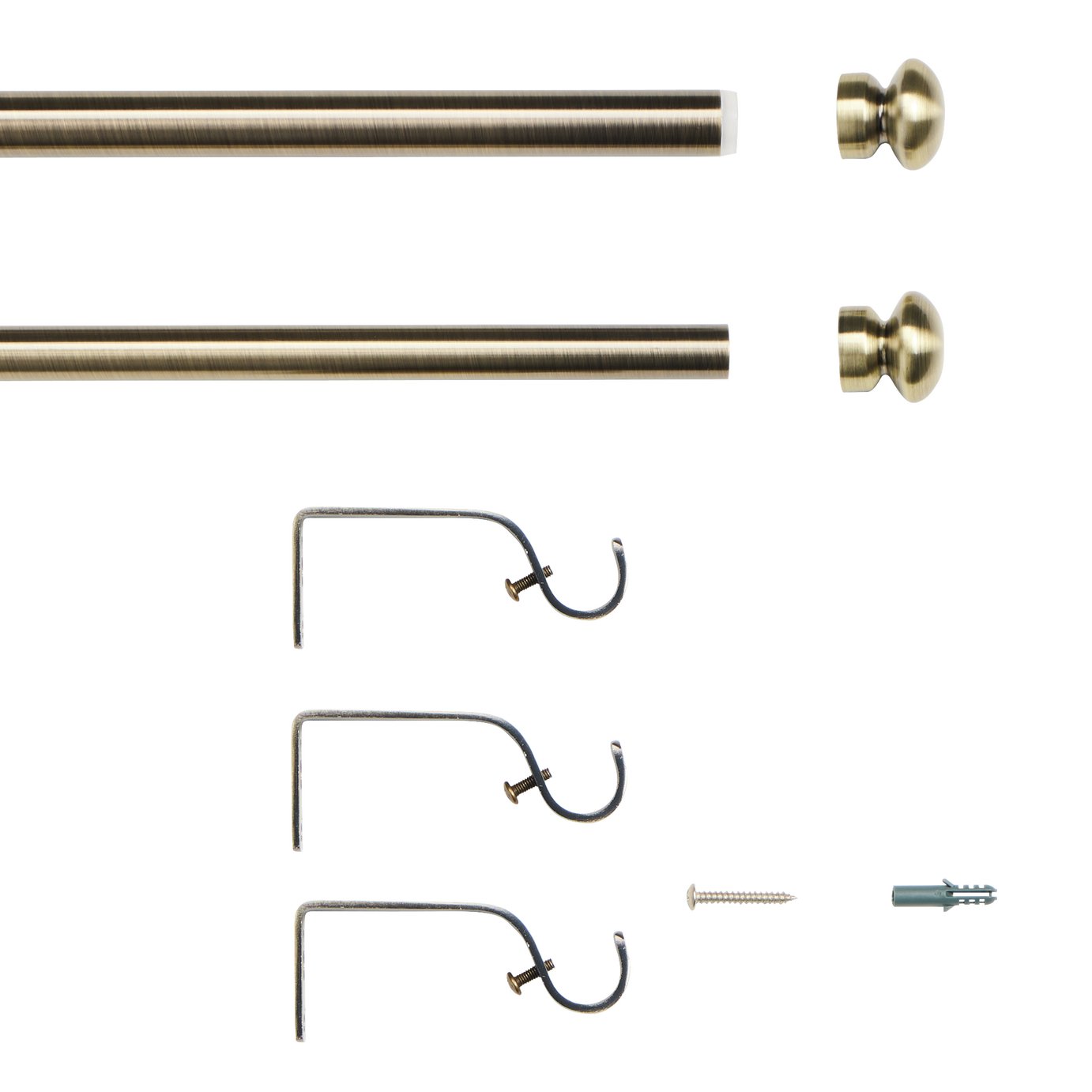 Argos Home Extendable Metal Cap Antique Brass Curtain Pole - 120 -210cm