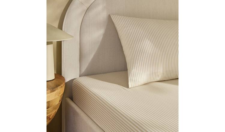 Habitat Oxford Stripe Print Neutral Fitted Sheet - Single