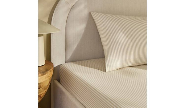 Habitat Oxford Stripe Print Neutral Fitted Sheet - Single