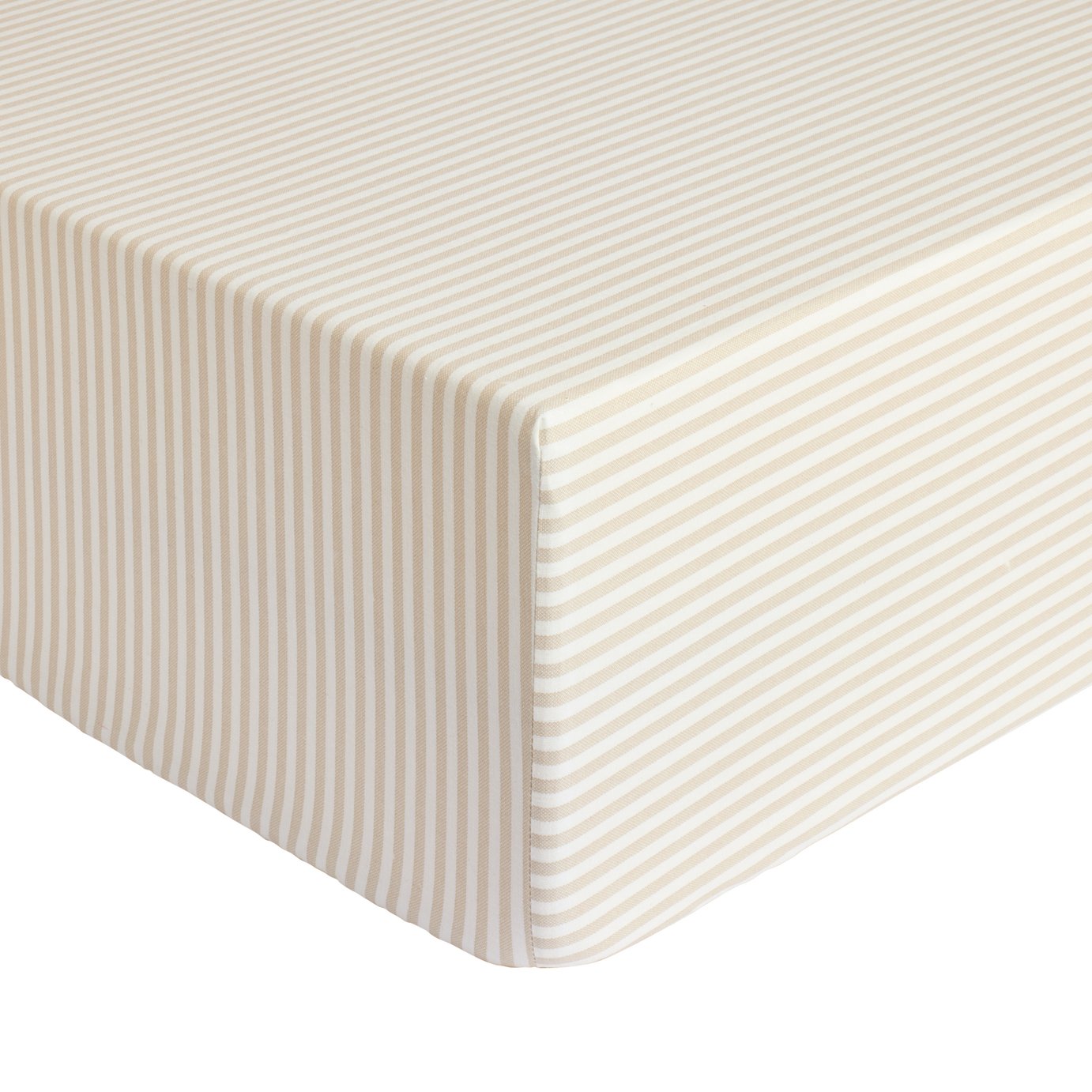 Habitat Oxford Stripe Print Neutral Fitted Sheet - Single