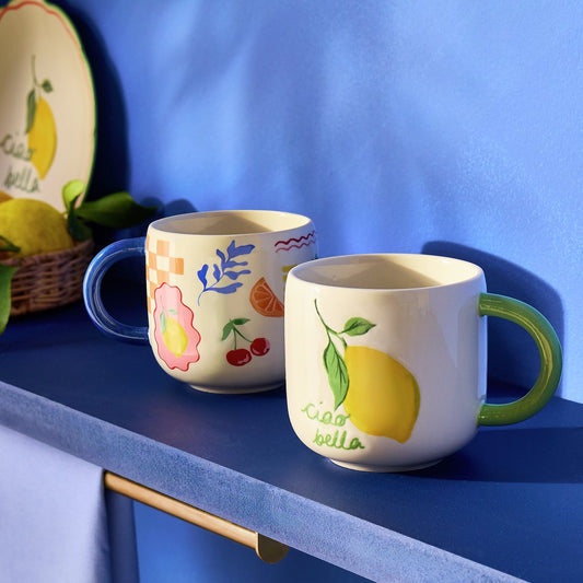 Argos Home Coastal Print Set of 2 Stoneware Mugs - Cream