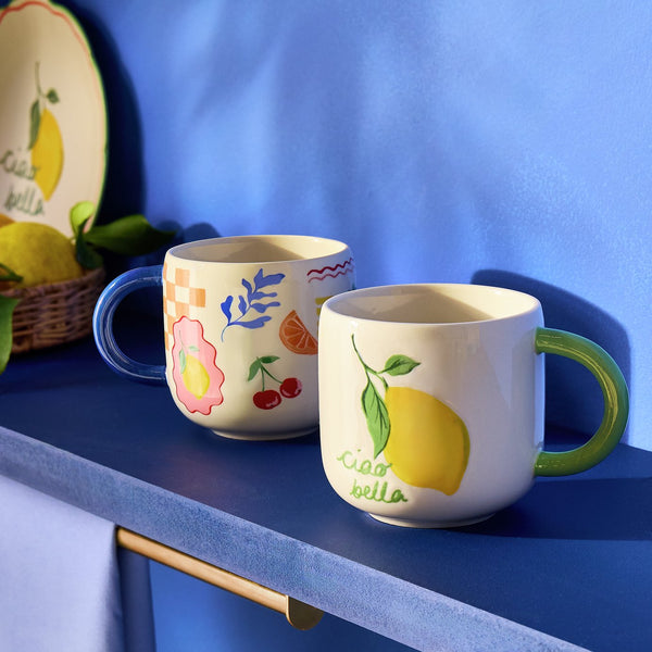 Argos Home Coastal Print Set of 2 Stoneware Mugs - Cream