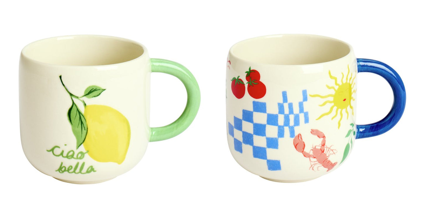 Argos Home Coastal Print Set of 2 Stoneware Mugs - Cream