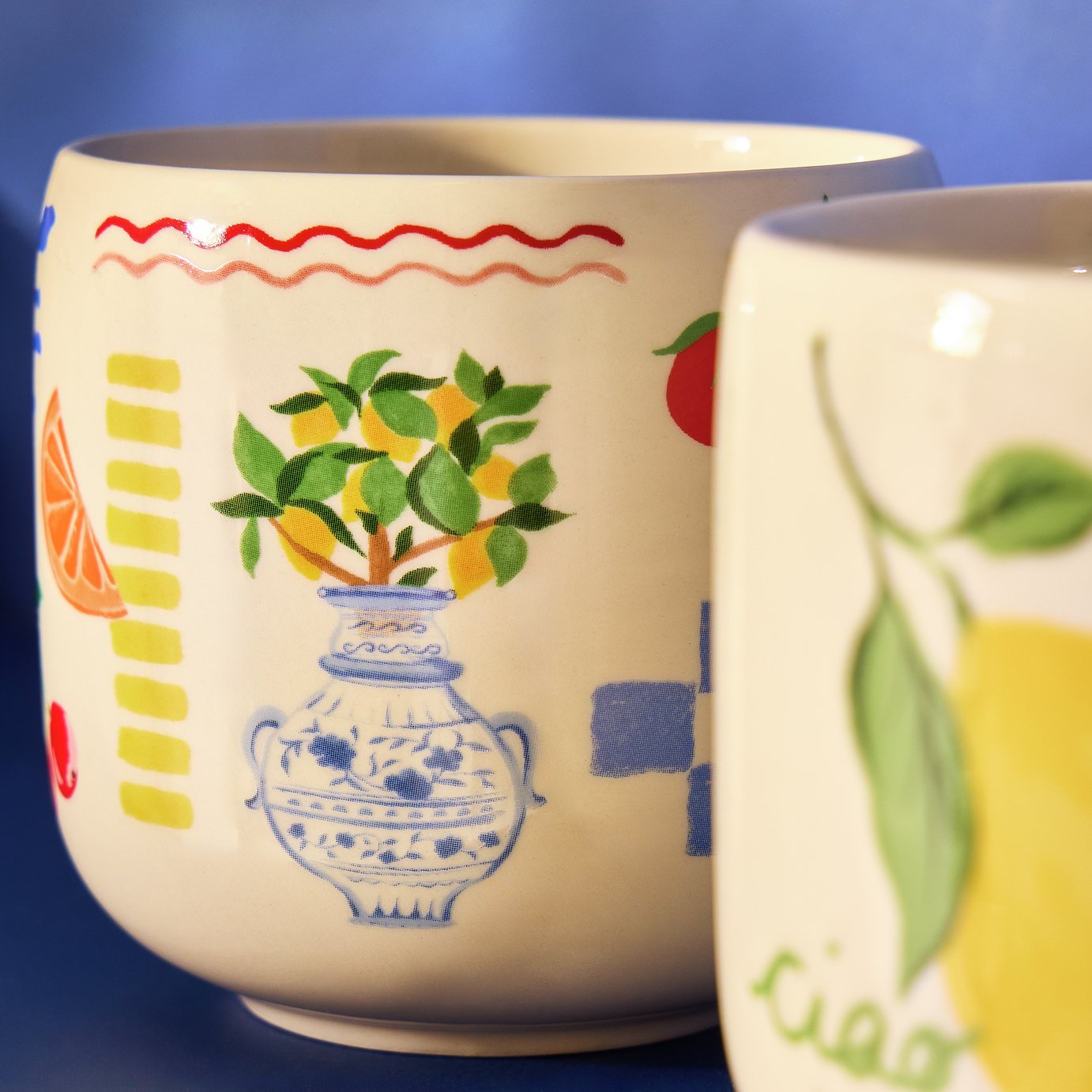 Argos Home Coastal Print Set of 2 Stoneware Mugs - Cream