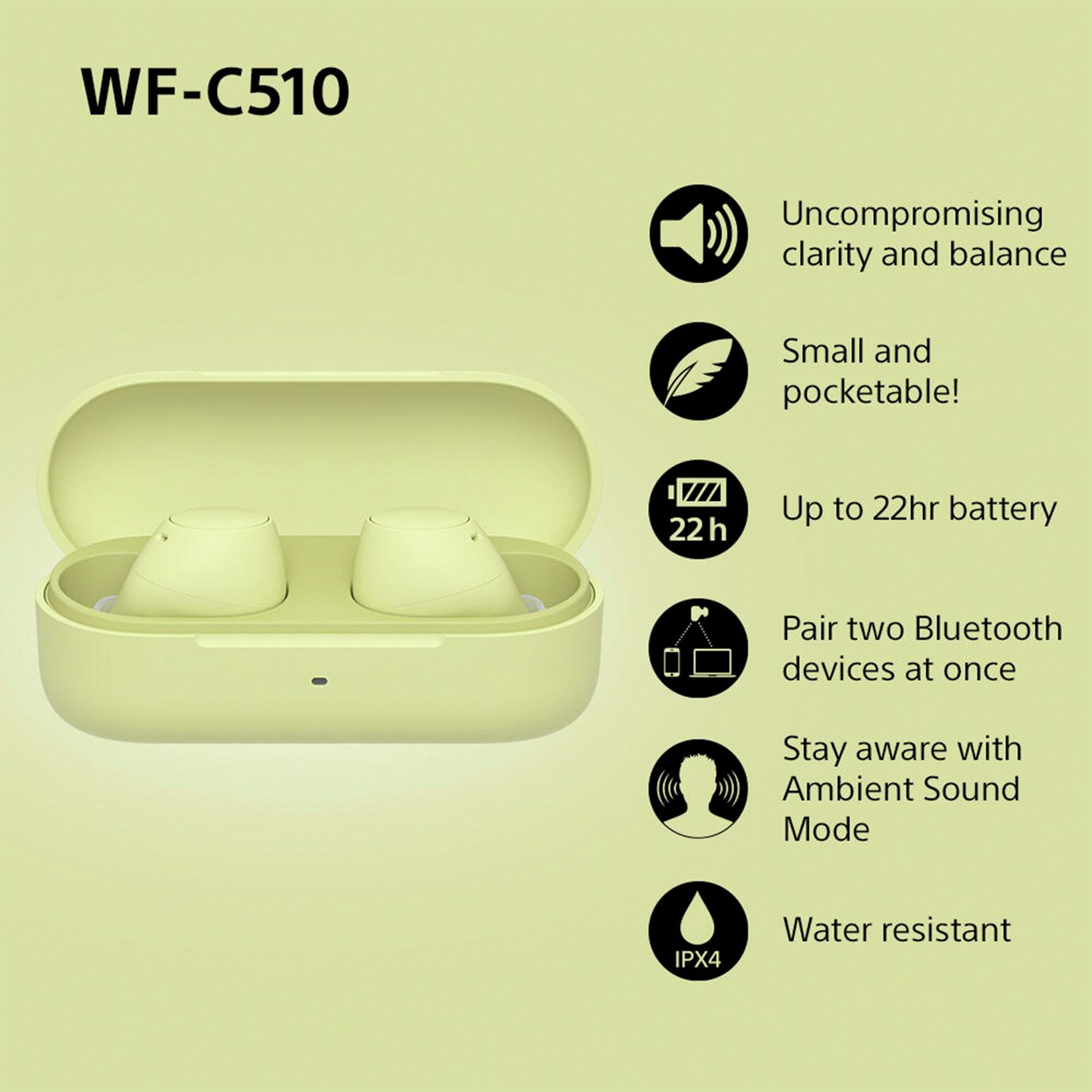 Sony WF-C510 True Wireless Earbuds - Yellow