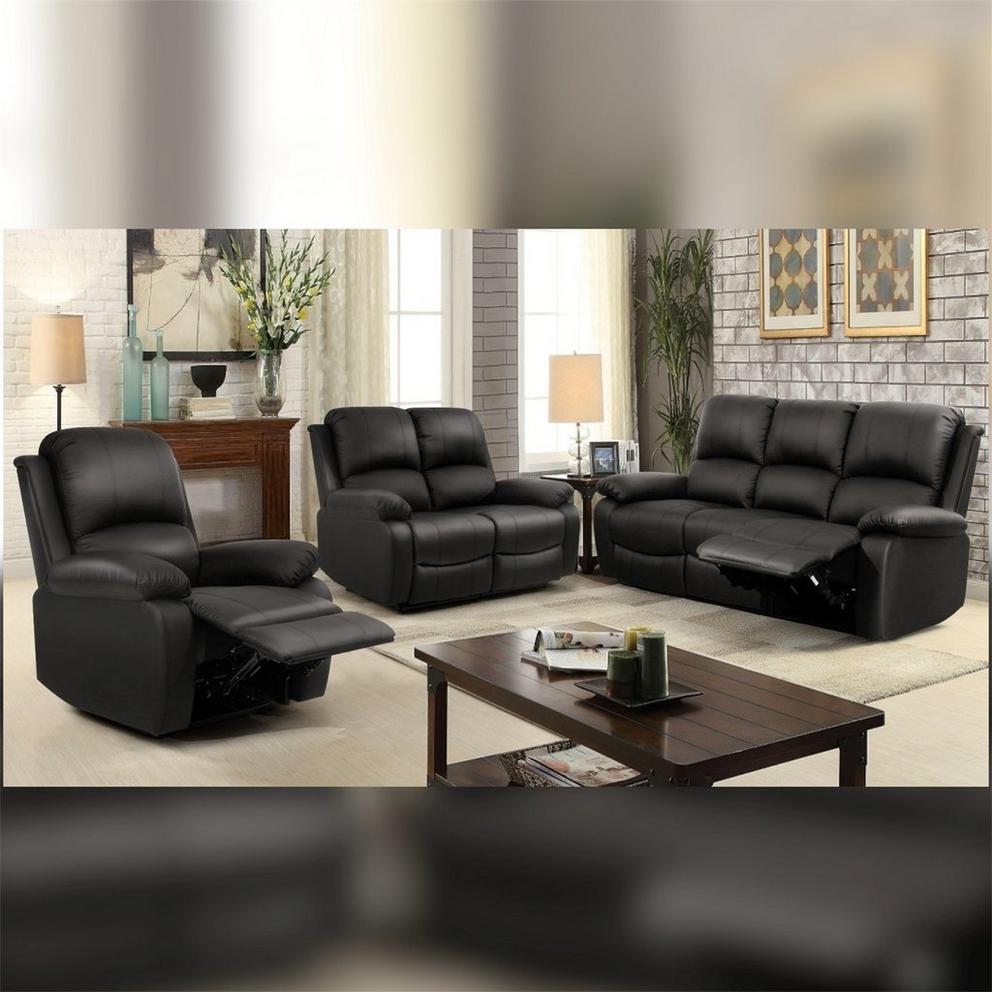 Manual Reclining Leather Sofa Set
