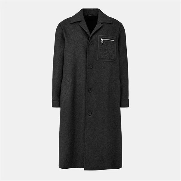 FENDI Men's Cashmere Long Lapel Overcoat