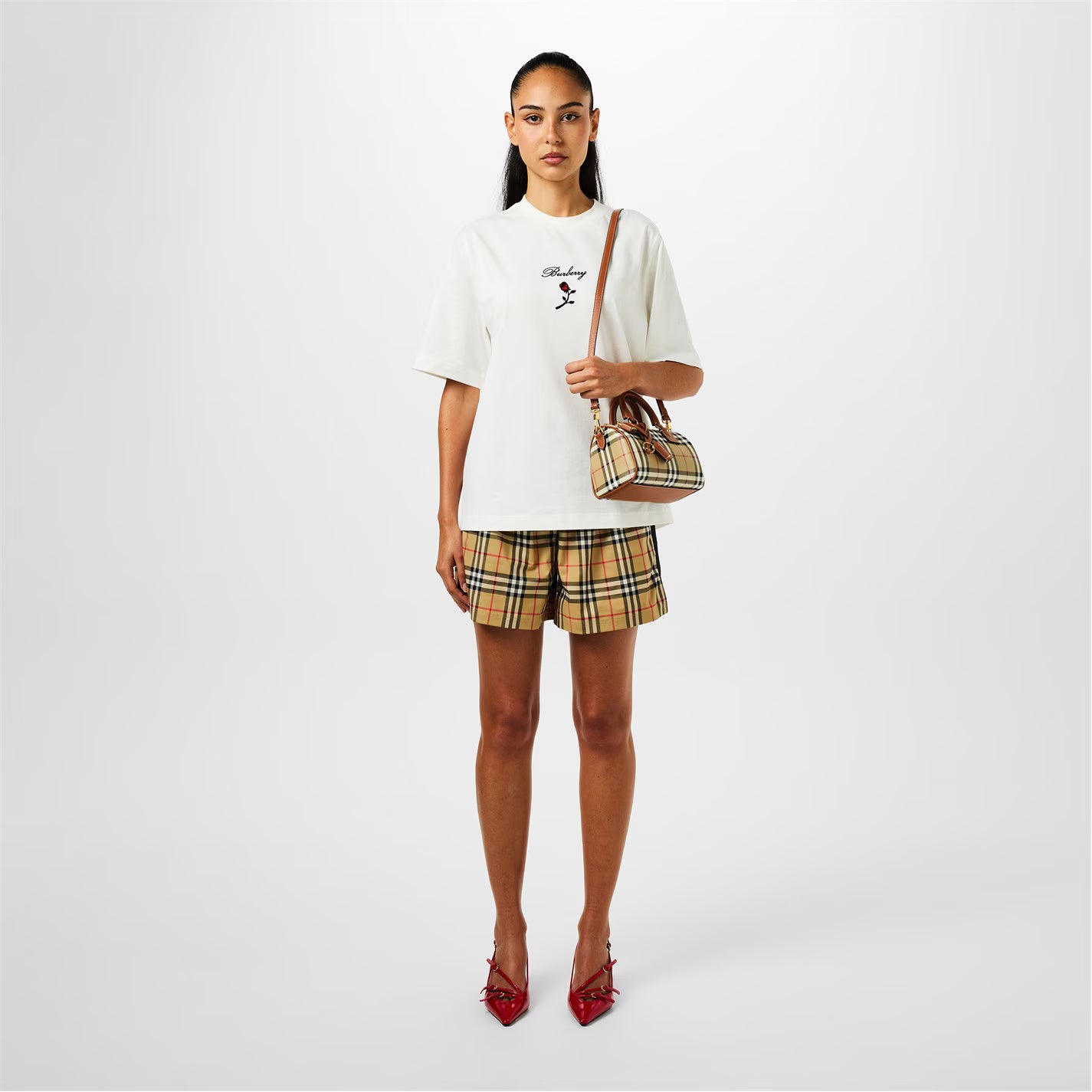 Women's Checked Cotton Mini Bowling Bag