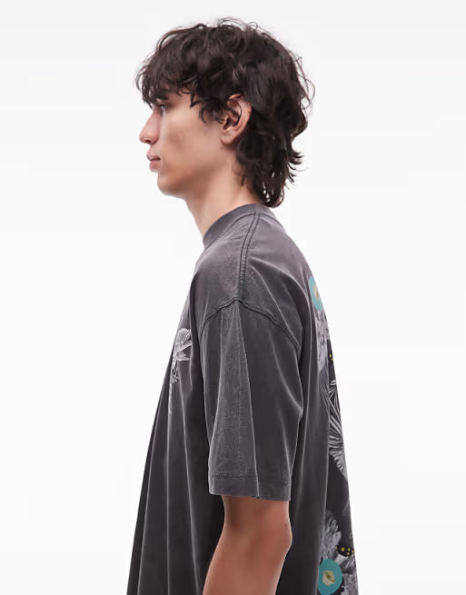 Allsaints mysteries graphic t-shirt in washed black
