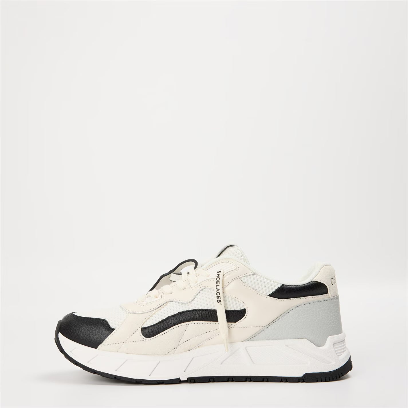 Men's Kick- Panelled Chunky Leather Lace Up Low-Top Trainers
