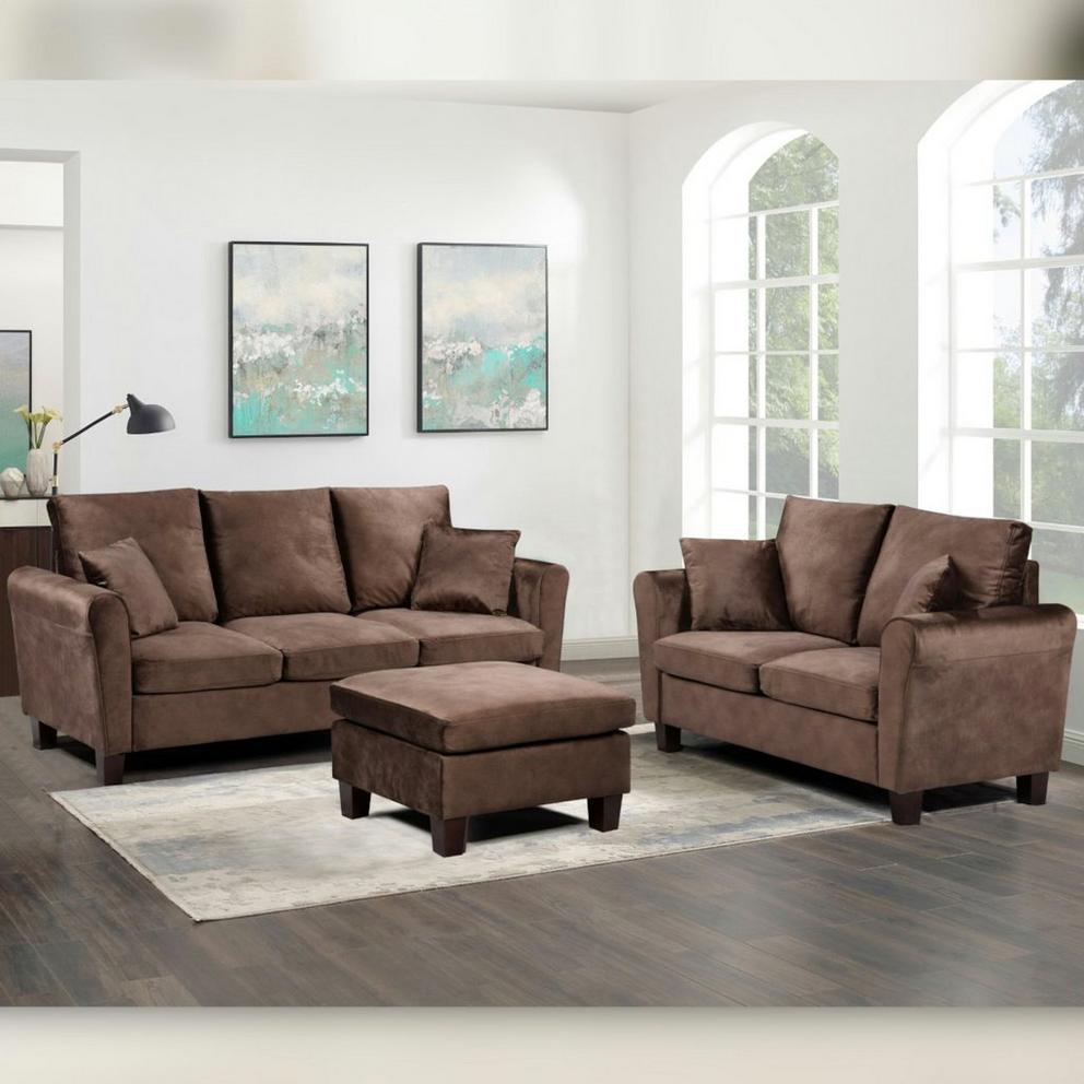 Plush Fabric Sofa Set