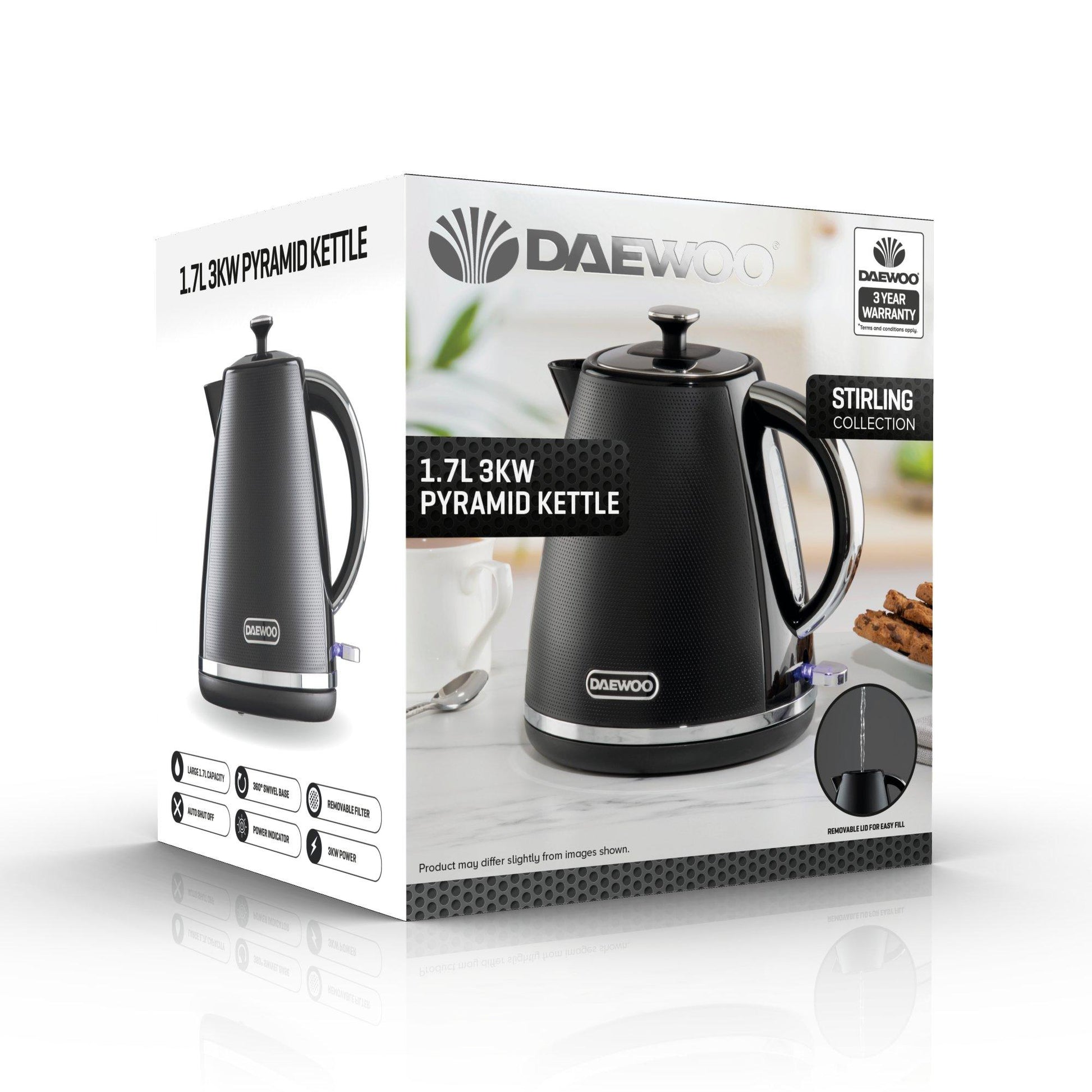 STIRLING 1.7L 3KW PYRAMID KETTLE BLACK