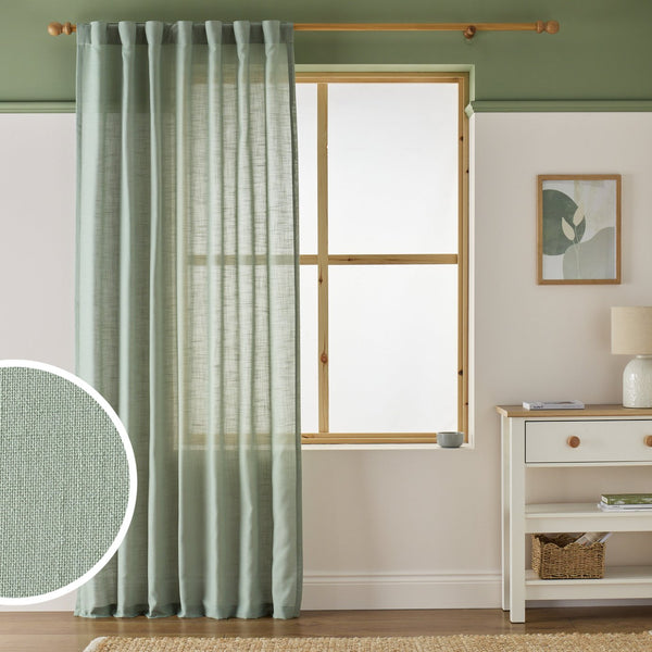 Argos Home Linen Effect Slot Top Voile Curtain - Sage - 140x137cm