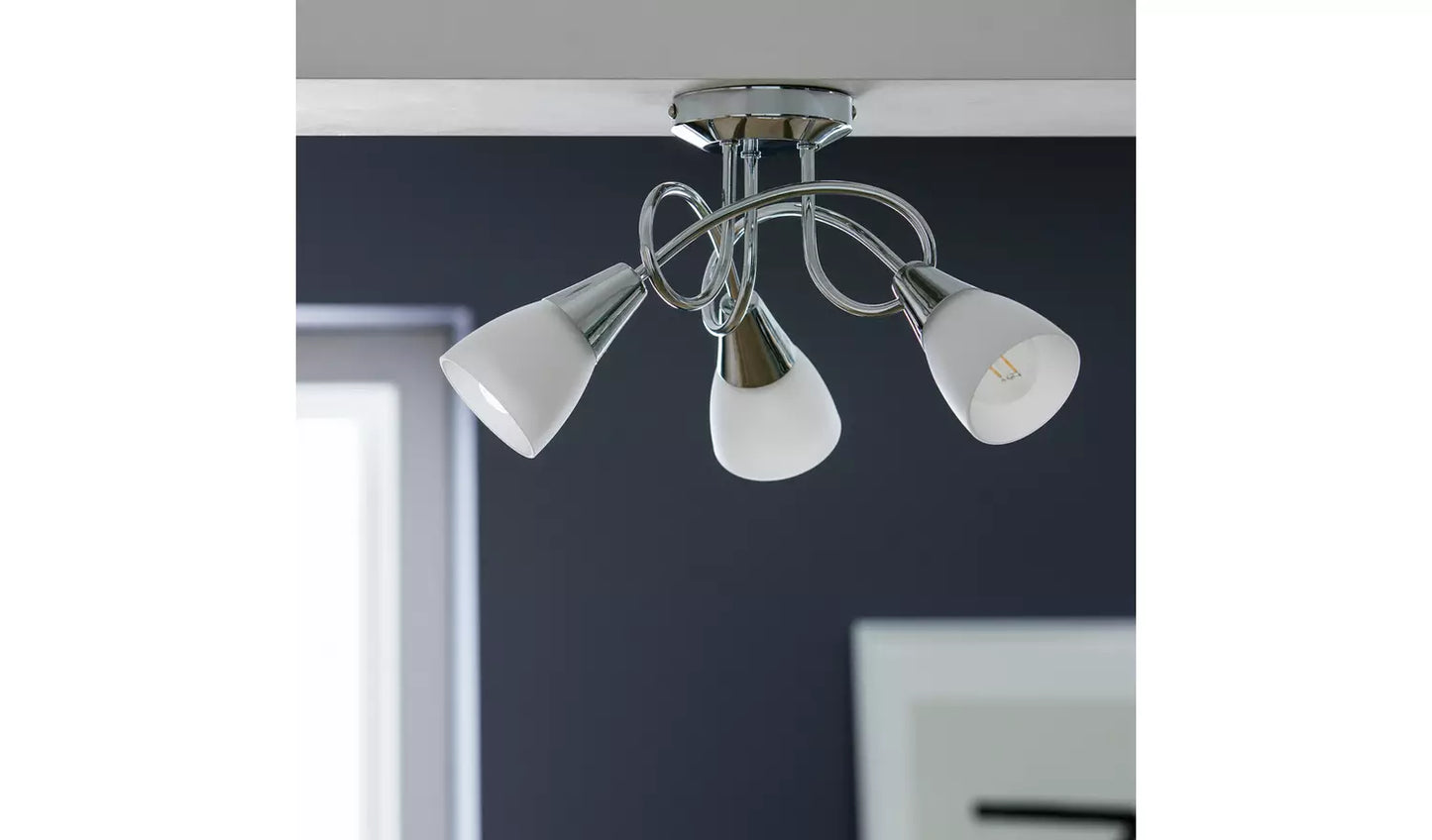Argos Home Curico 3 Light Glass Opal Ceiling Light - Chrome