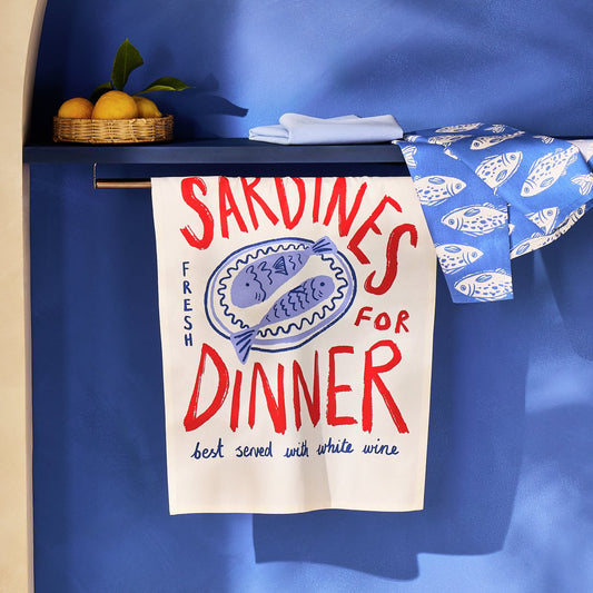 Argos Home Med Coastal Pack of 3 Tea Towels - White & Blue