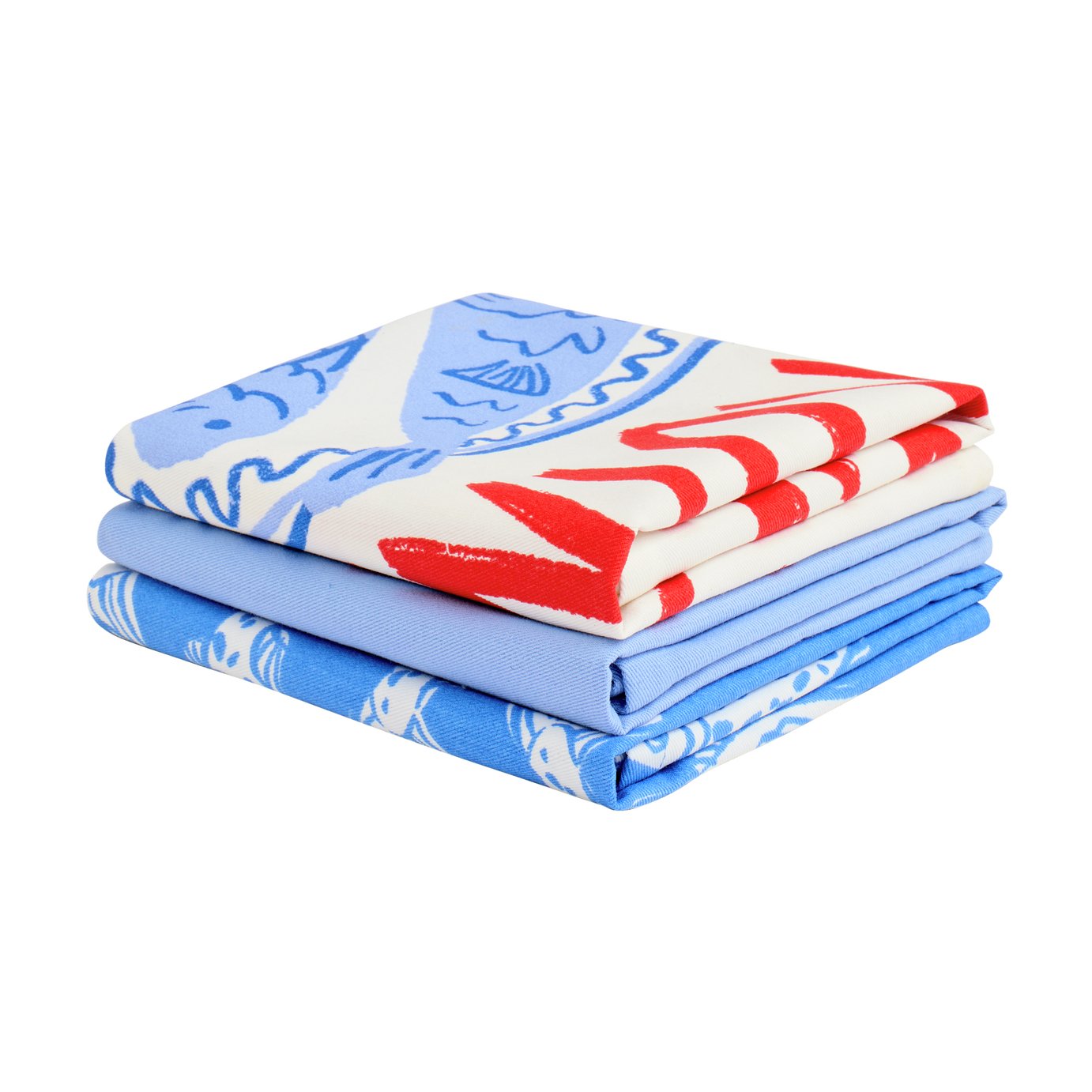 Argos Home Med Coastal Pack of 3 Tea Towels - White & Blue