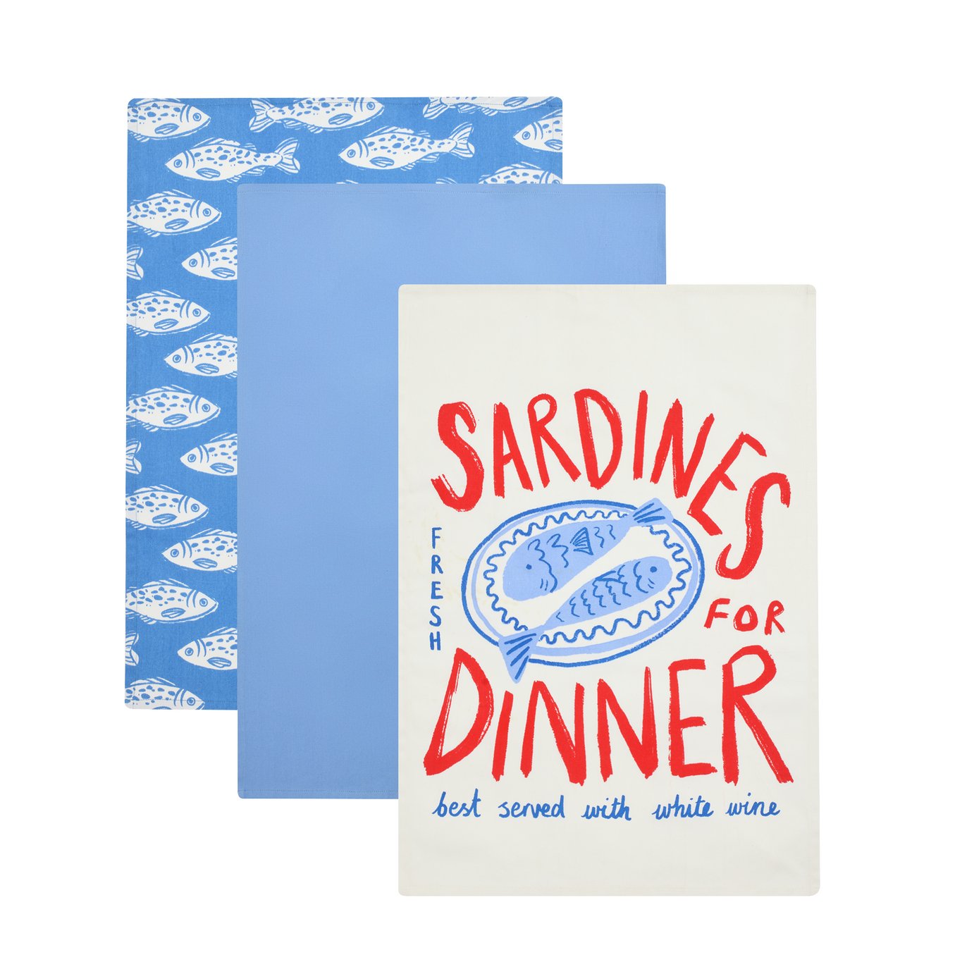 Argos Home Med Coastal Pack of 3 Tea Towels - White & Blue