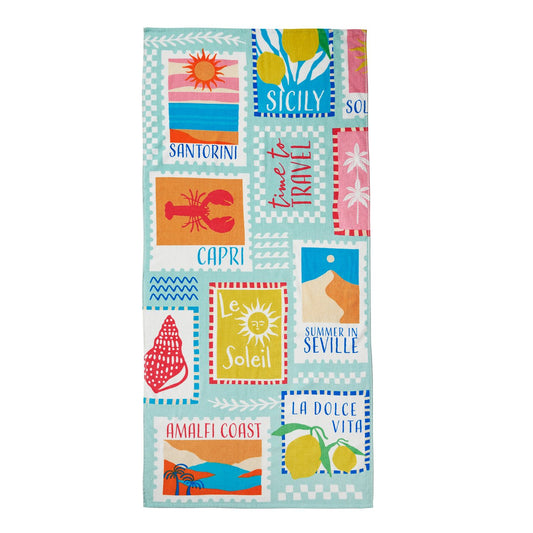 Catherine Lansfield Postcards Beach Towel - Sage Green