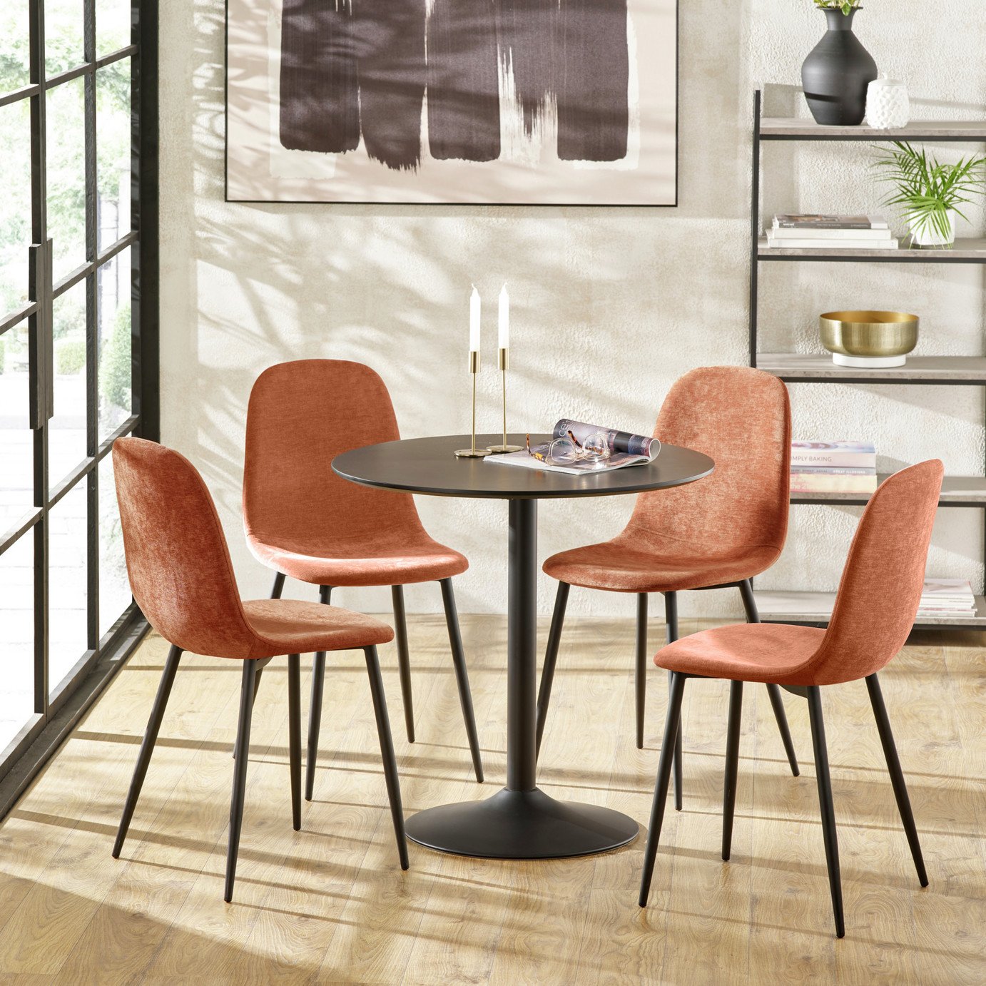 Julian Bowen Lottie Pair of Fabric Dining Chairs -Terracotta