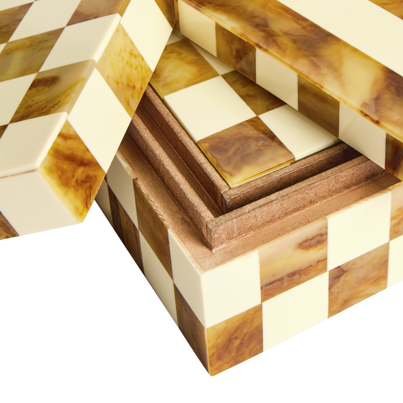 Habitat Checkered Set of 3 Trinket Boxes - Brown & Cream