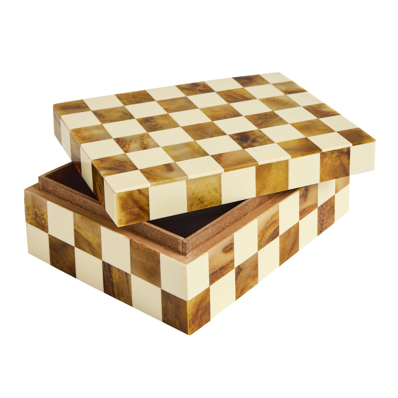 Habitat Checkered Set of 3 Trinket Boxes - Brown & Cream