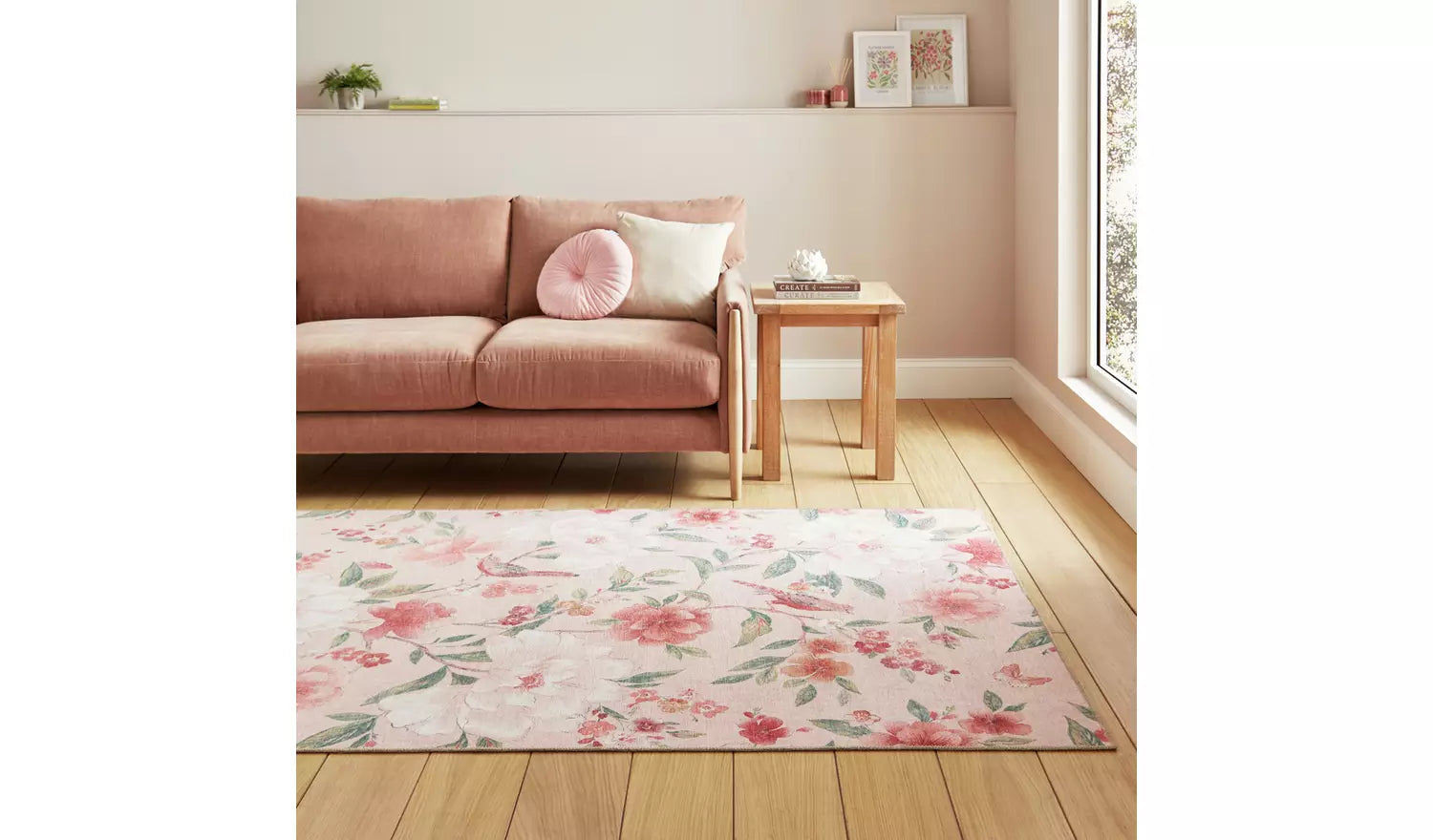 Catherine Lansfield Floral Pink Flatweave Rug - 76x150cm