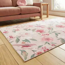 Catherine Lansfield Floral Pink Flatweave Rug - 76x150cm