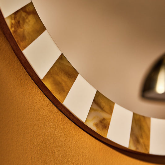 Habitat Checkered Brown Resin Round Wall Mirror - 50cm