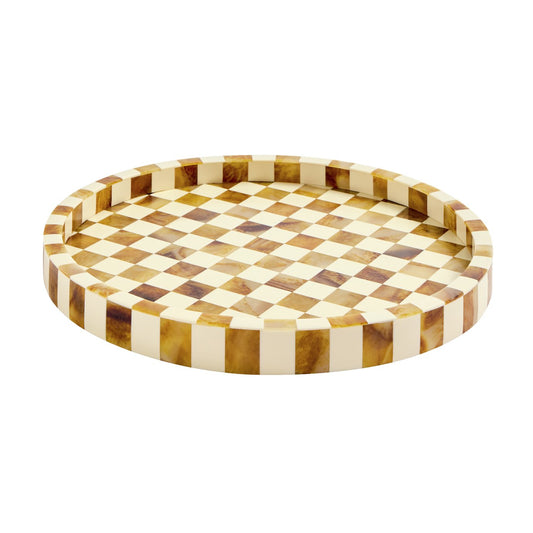Habitat Checkered Resin Brown & White Round Trinket Tray