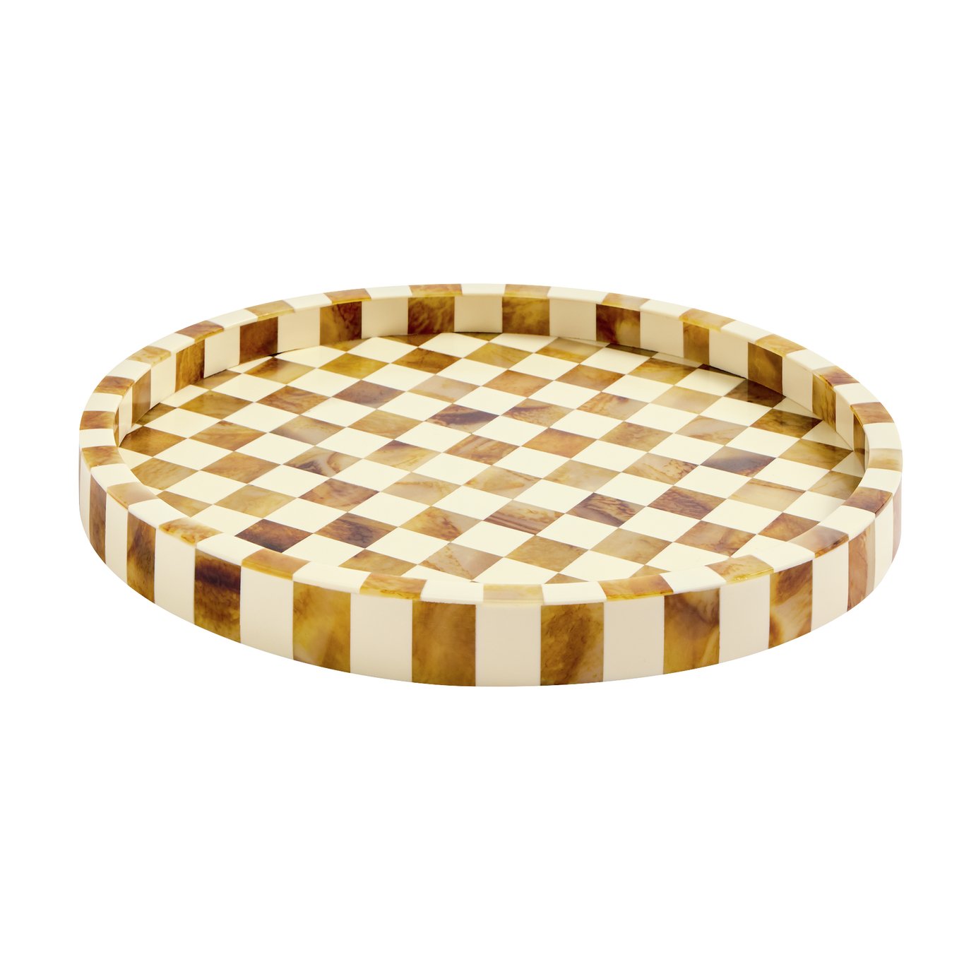 Habitat Checkered Resin Brown & White Round Trinket Tray