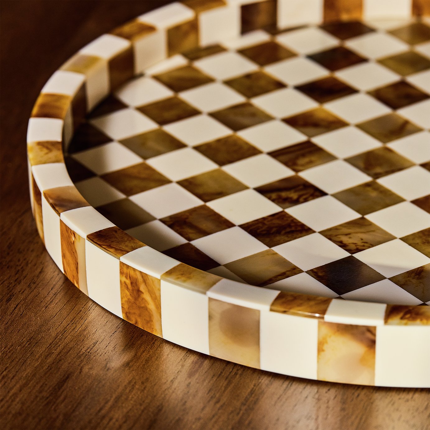 Habitat Checkered Resin Brown & White Round Trinket Tray