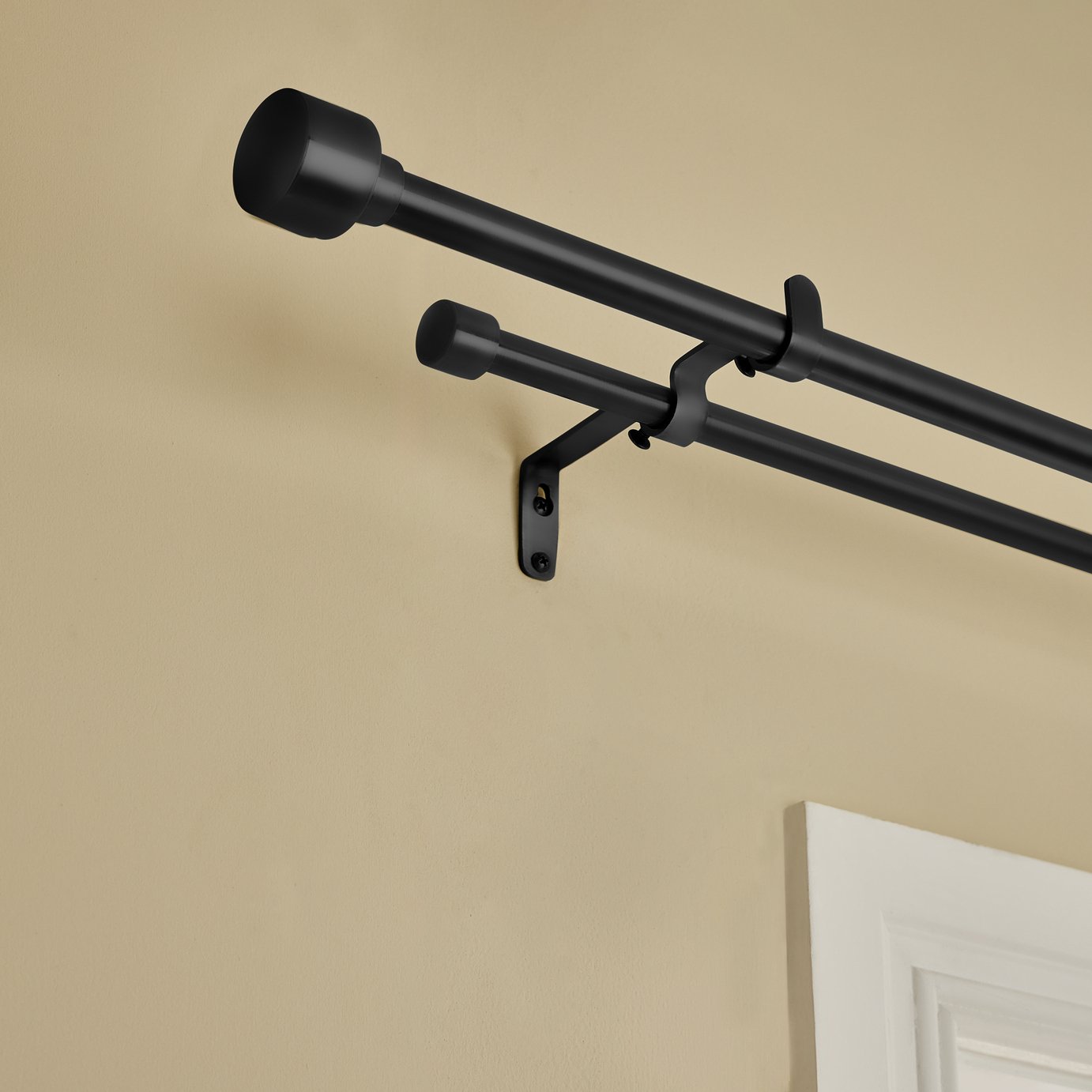 Argos Home Extendable Metal Stud Black Double Curtain Pole - 120 - 210cm