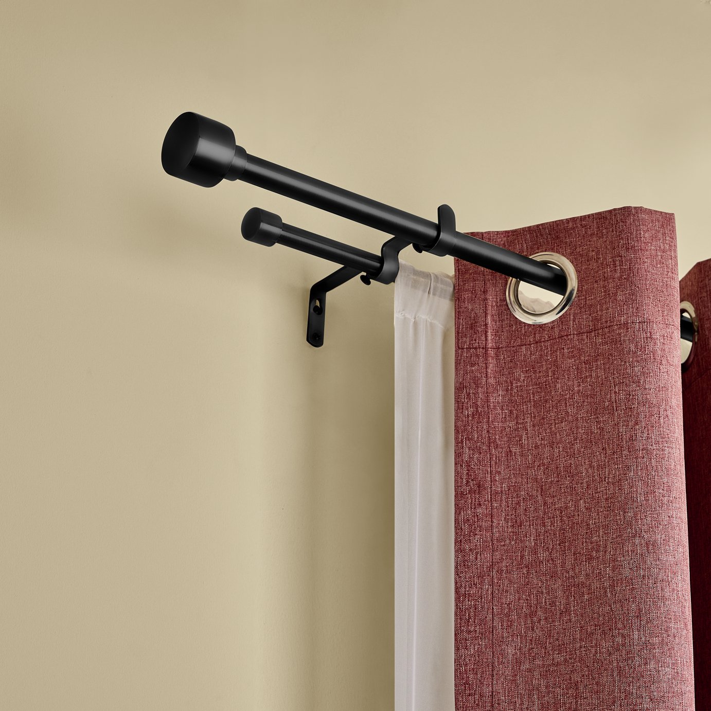Argos Home Extendable Metal Stud Black Double Curtain Pole - 120 - 210cm