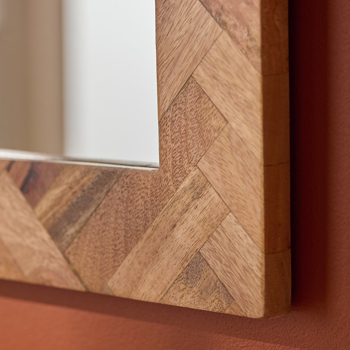 Habitat Wooden Herringbone Square Wall Mirror - 60x60cm