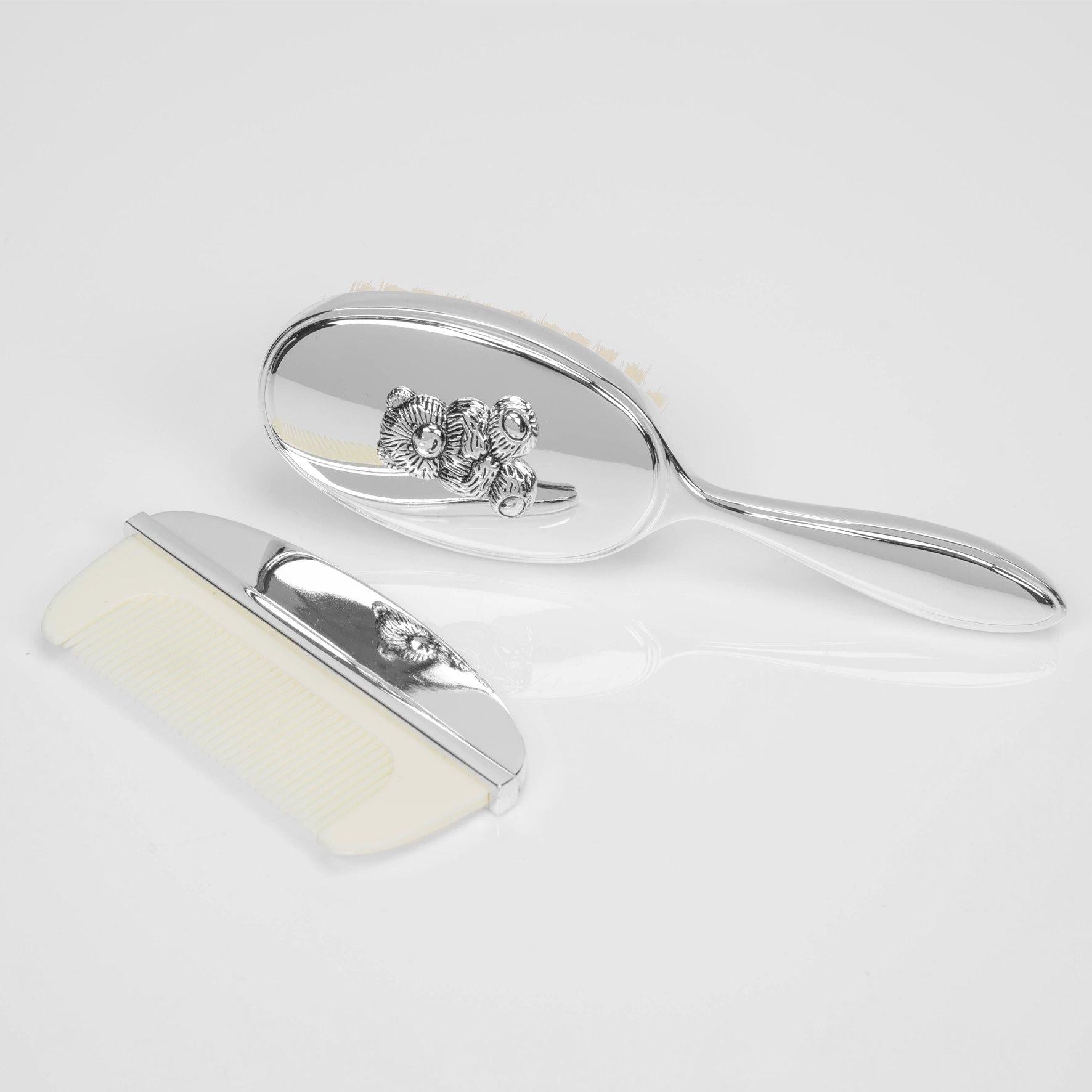 Juliana Collection Silver plated Baby Brush & Comb - Teddy Design