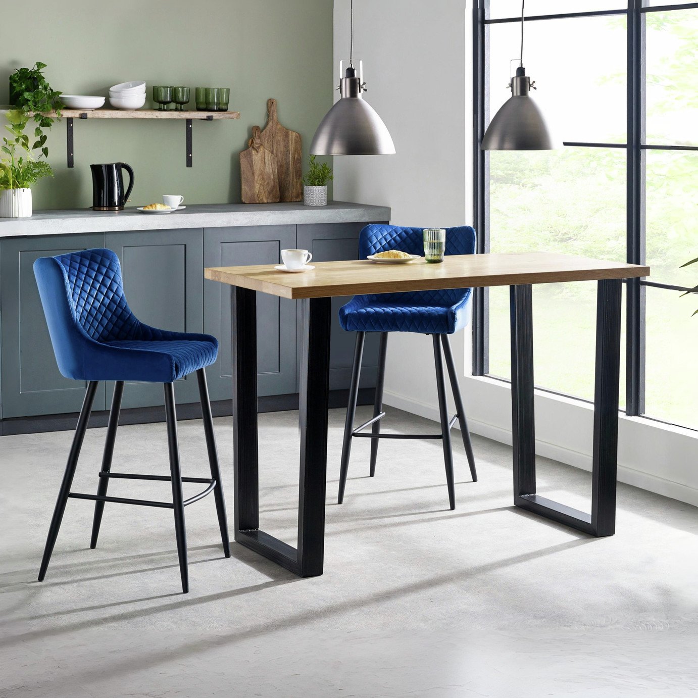 Julian Bowen Luxe Velvet Bar Stool - Blue