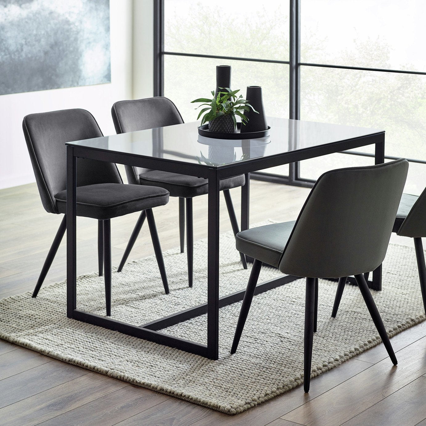 Julian Bowen Chicago Glass Dining Table & 4 Grey Chairs