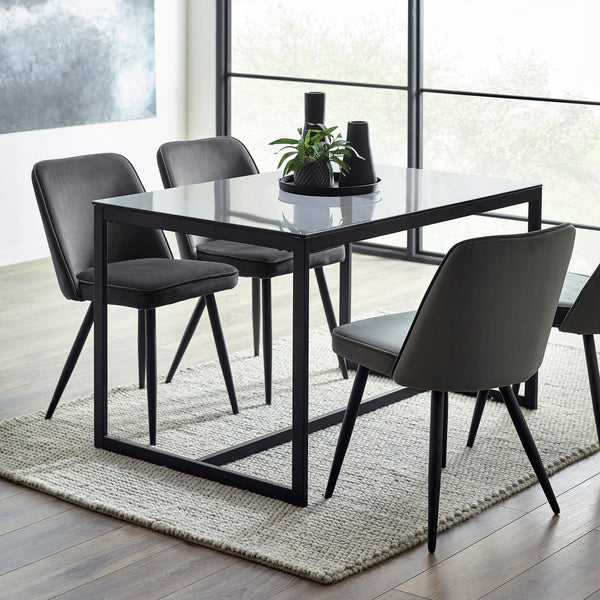 Julian Bowen Chicago Glass Dining Table & 4 Grey Chairs