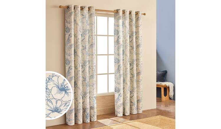 Habitat Botanical Print Eyelet Curtains - Blue - 117x137cm