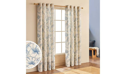 Habitat Botanical Print Eyelet Curtains - Blue - 117x137cm