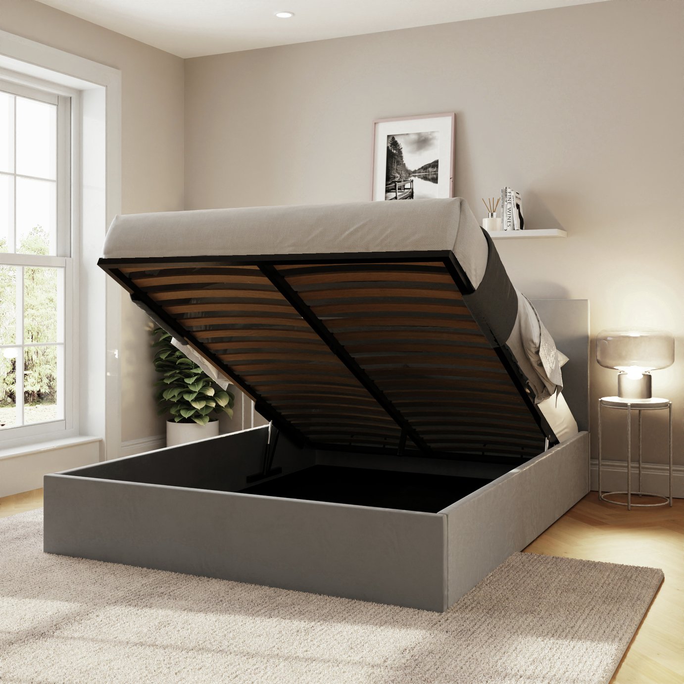 GFW End Lift Small Double Ottoman Bed With Mattress - Grey