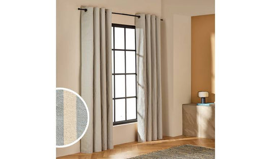 Habitat Stripe Blackout Eyelet Curtains - Rustic Blue - 117x137cm