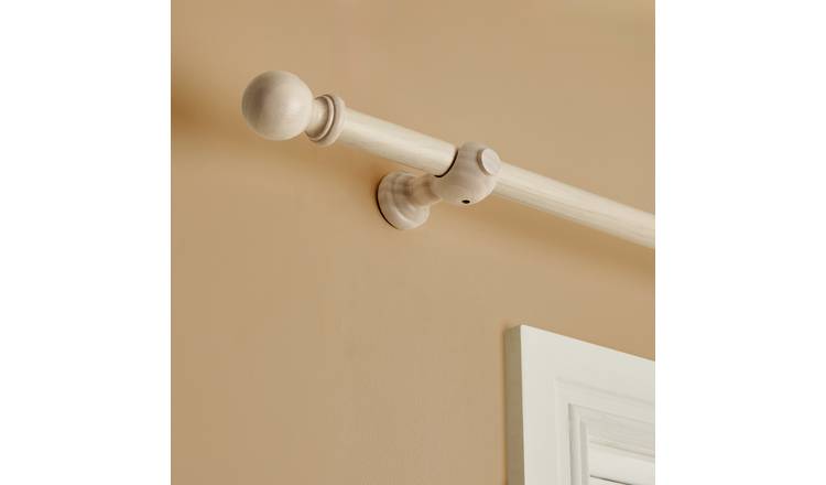 Argos Home Wooden Ball Washed White Curtain Pole with Rings - 120cm