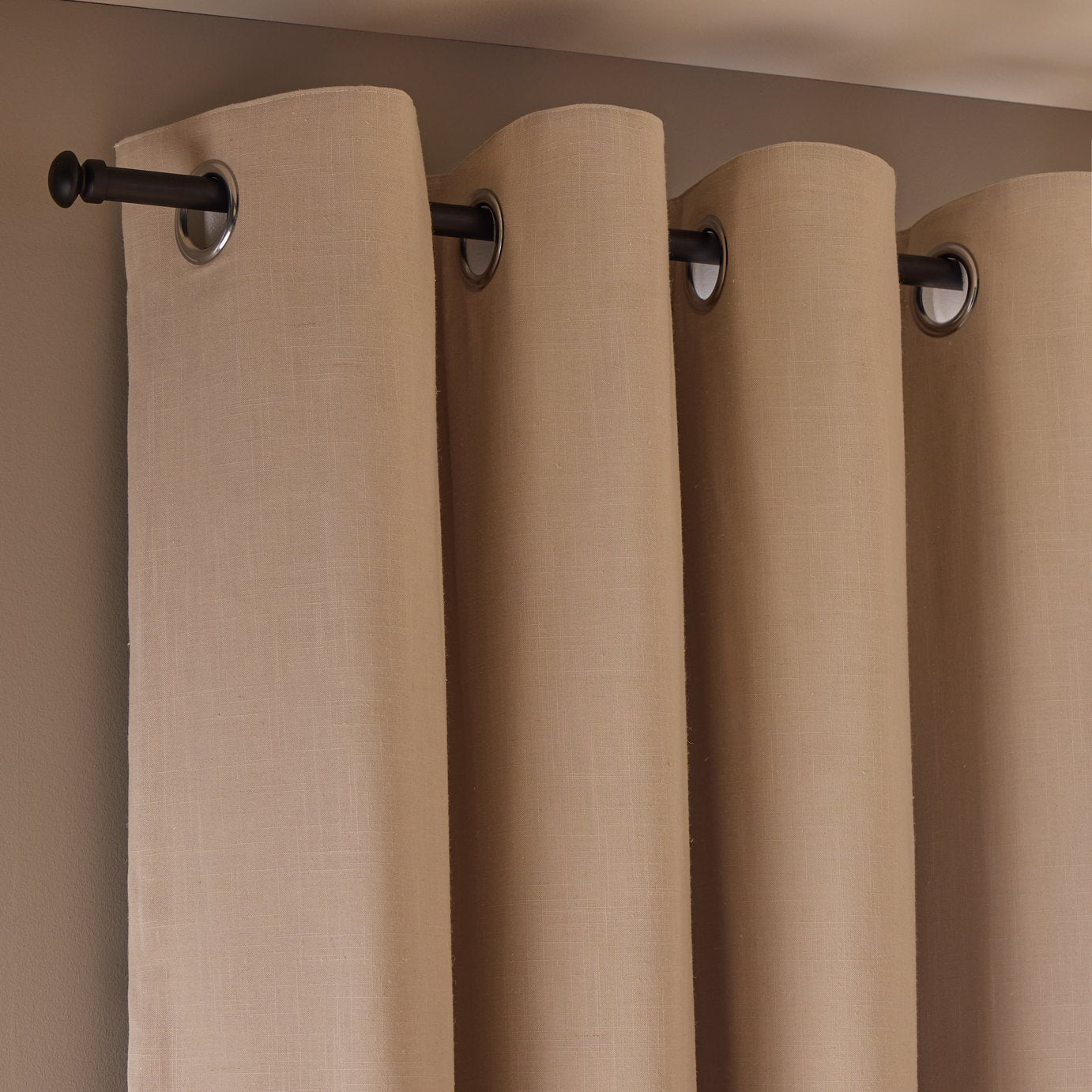 Habitat With Linen Blackout Eyelet Curtains-Stone- 117x137cm